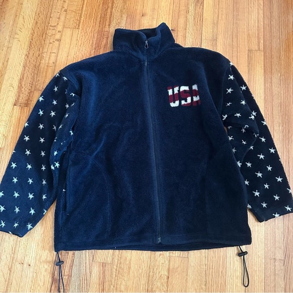 Bear Ridge Outfitters Mens L USA Fleece Full Zip Mock Neck Jacket Stars Navy - Picture 3 of 10